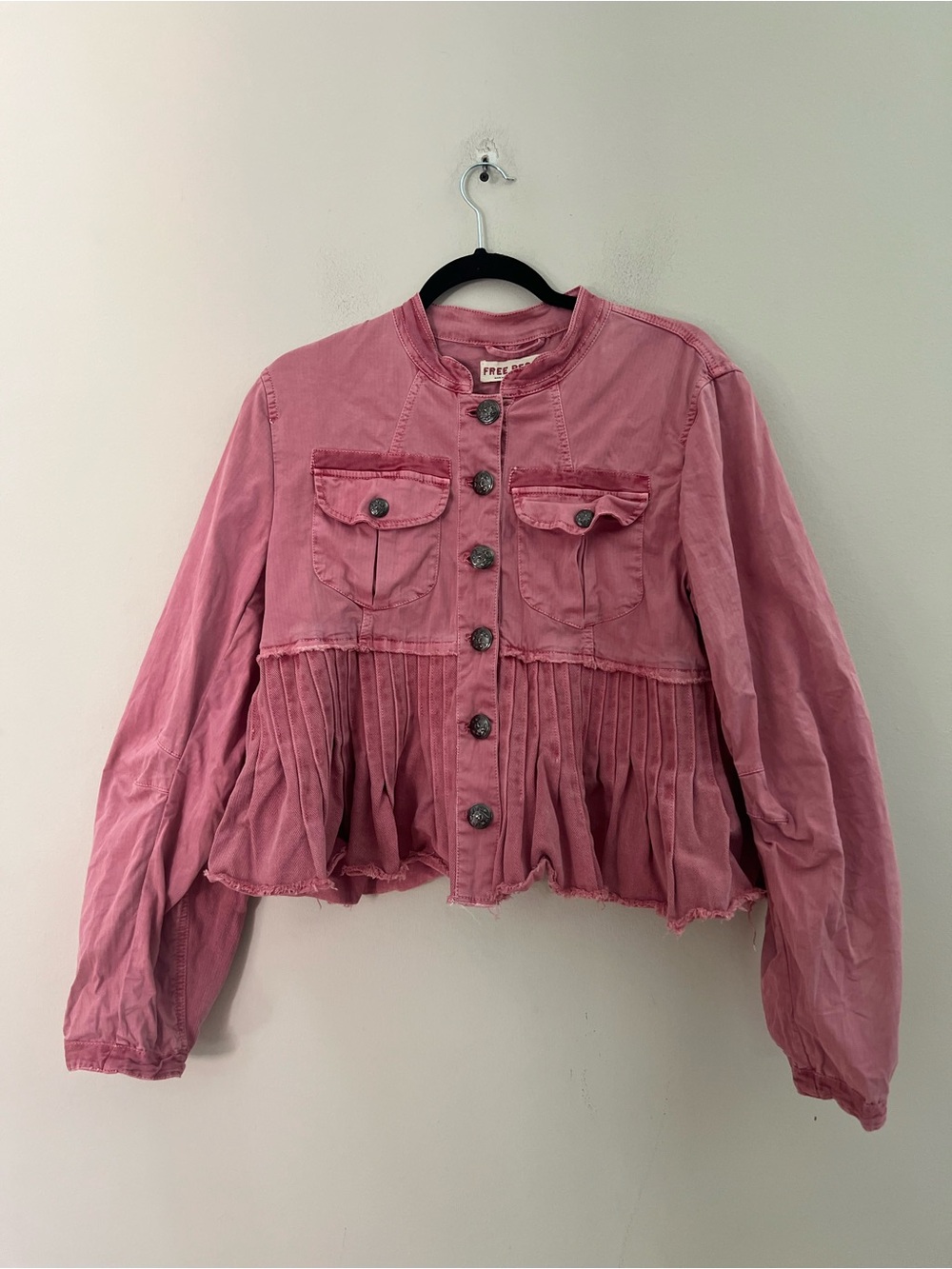 Free People Rose-Pink Cassidy Pleated Button-Front Jean Jacket - Picture 9 of 14